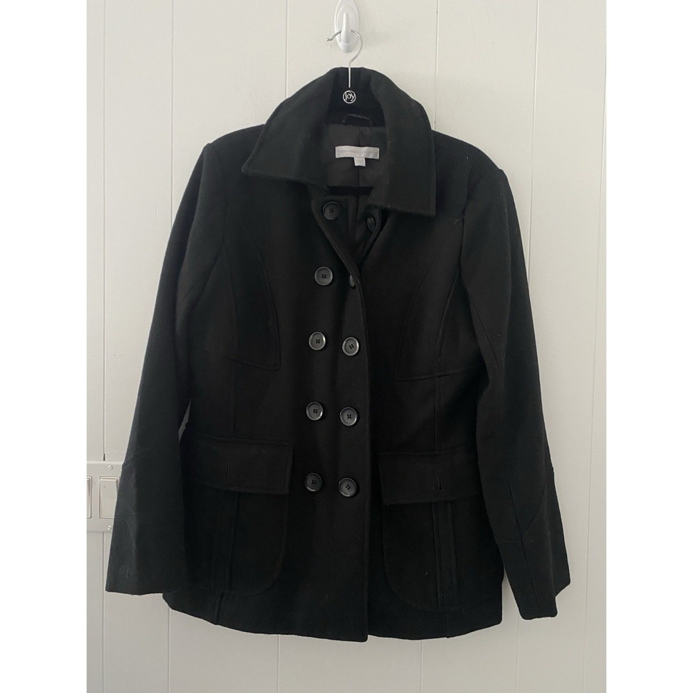 New‎ York & Company Black Double-Breasted Wool Blend Peacoat Size Large